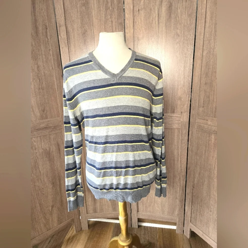 Mens striped gray yellow black sweater